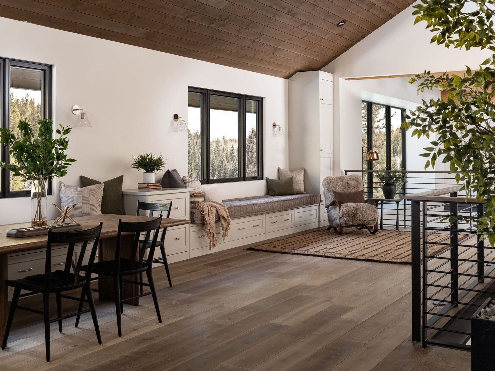 Upstairs play loft with window seat and dining table